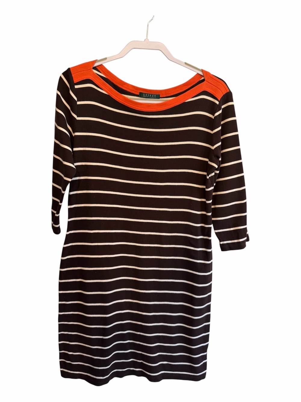 Ralph Lauren Striped Knit Dress with Orange Trim